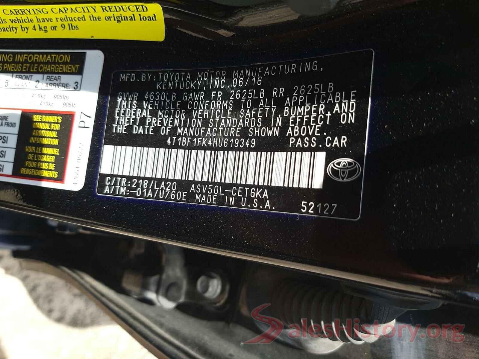 4T1BF1FK4HU619349 2017 TOYOTA CAMRY