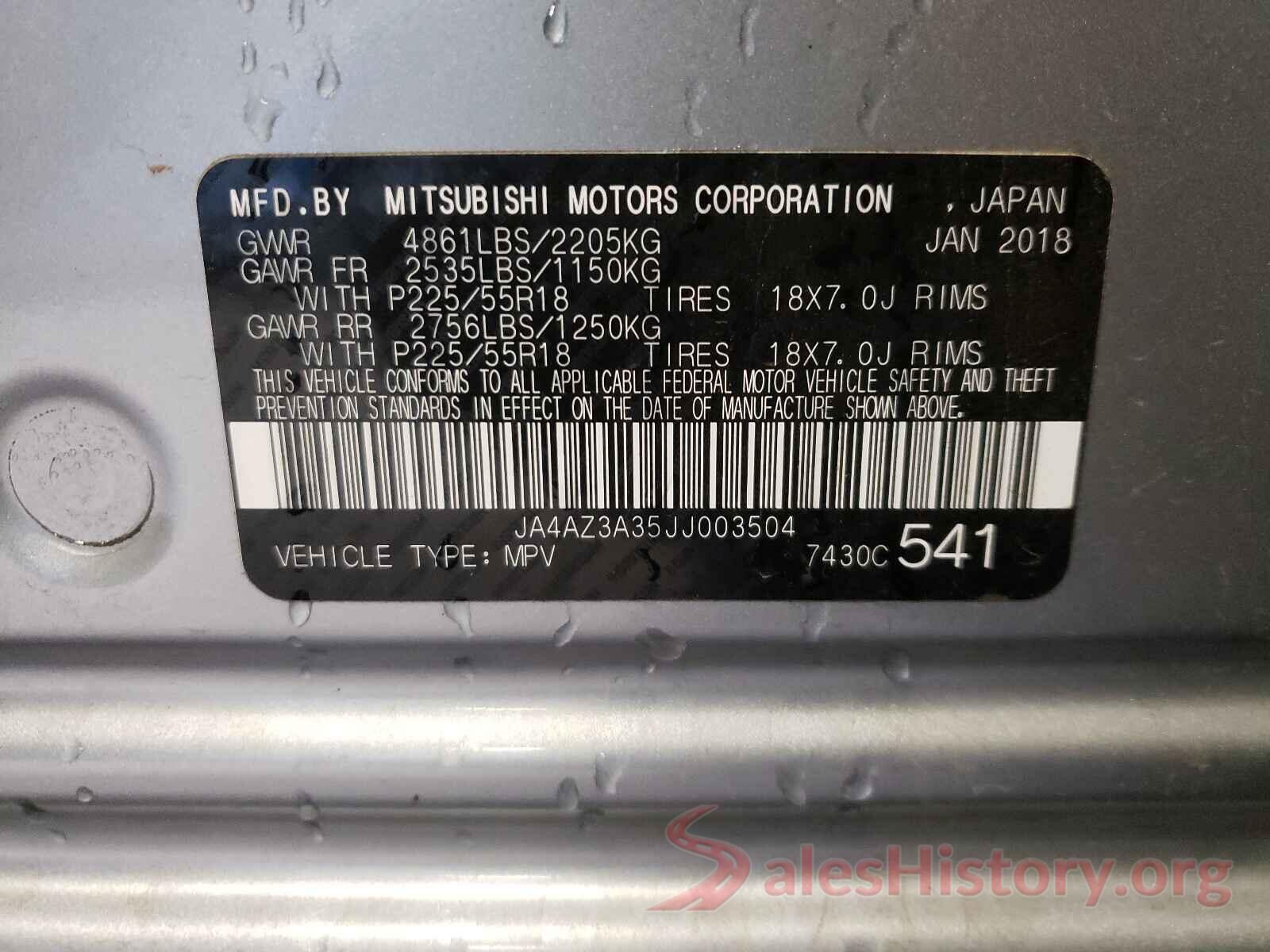 JA4AZ3A35JJ003504 2018 MITSUBISHI OUTLANDER