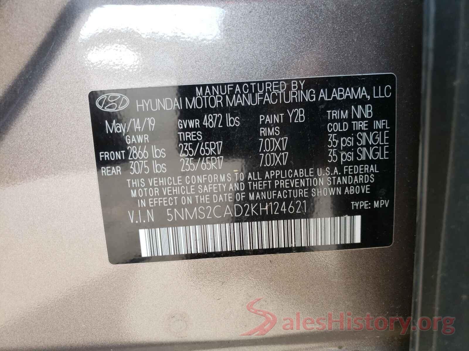 5NMS2CAD2KH124621 2019 HYUNDAI SANTA FE