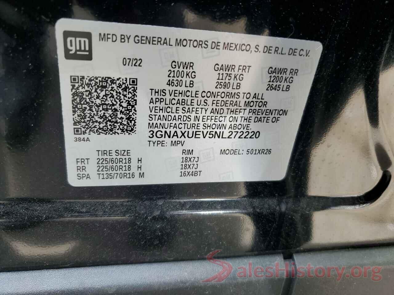 3GNAXUEV5NL272220 2022 CHEVROLET EQUINOX