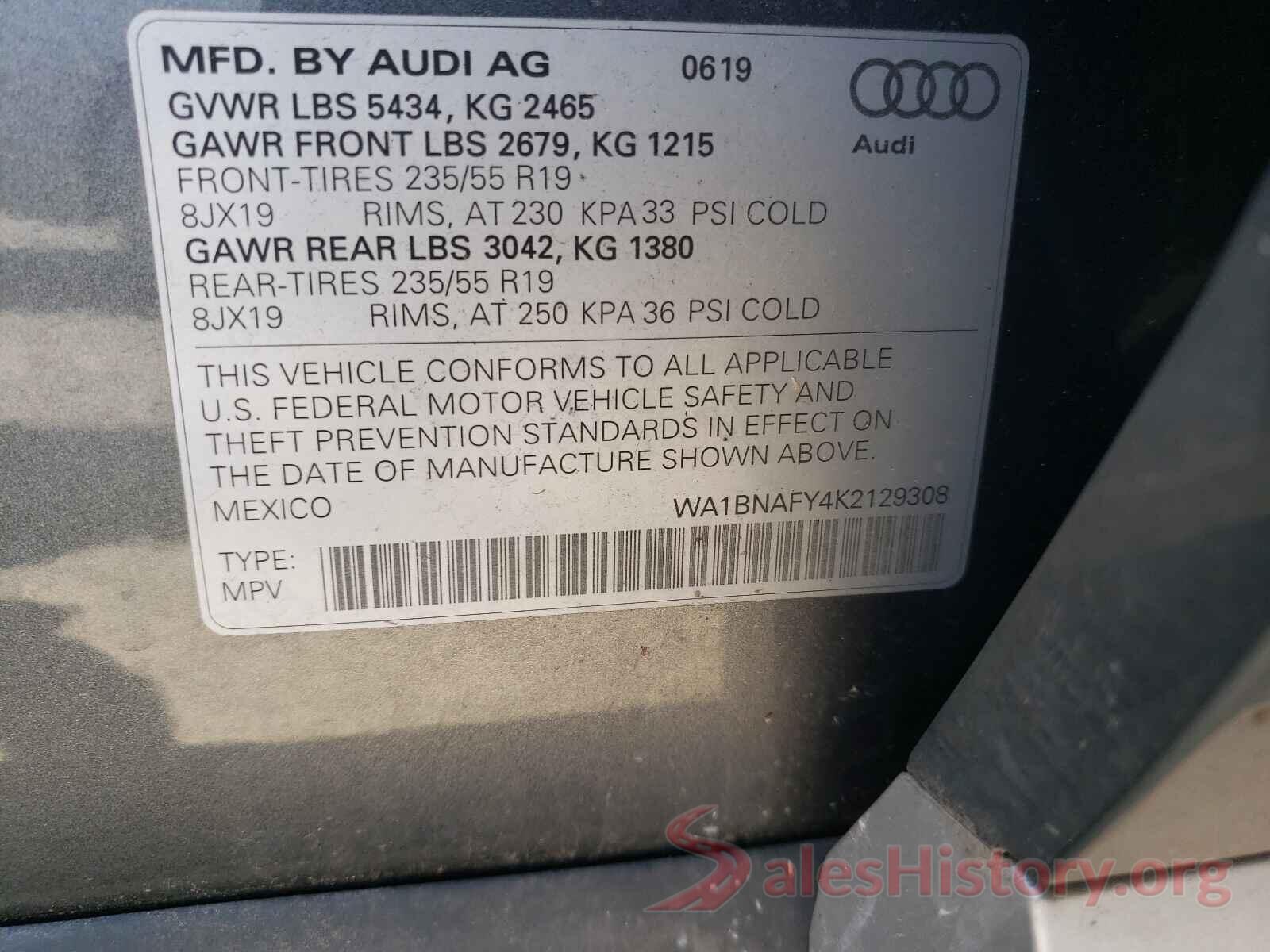 WA1BNAFY4K2129308 2019 AUDI Q5