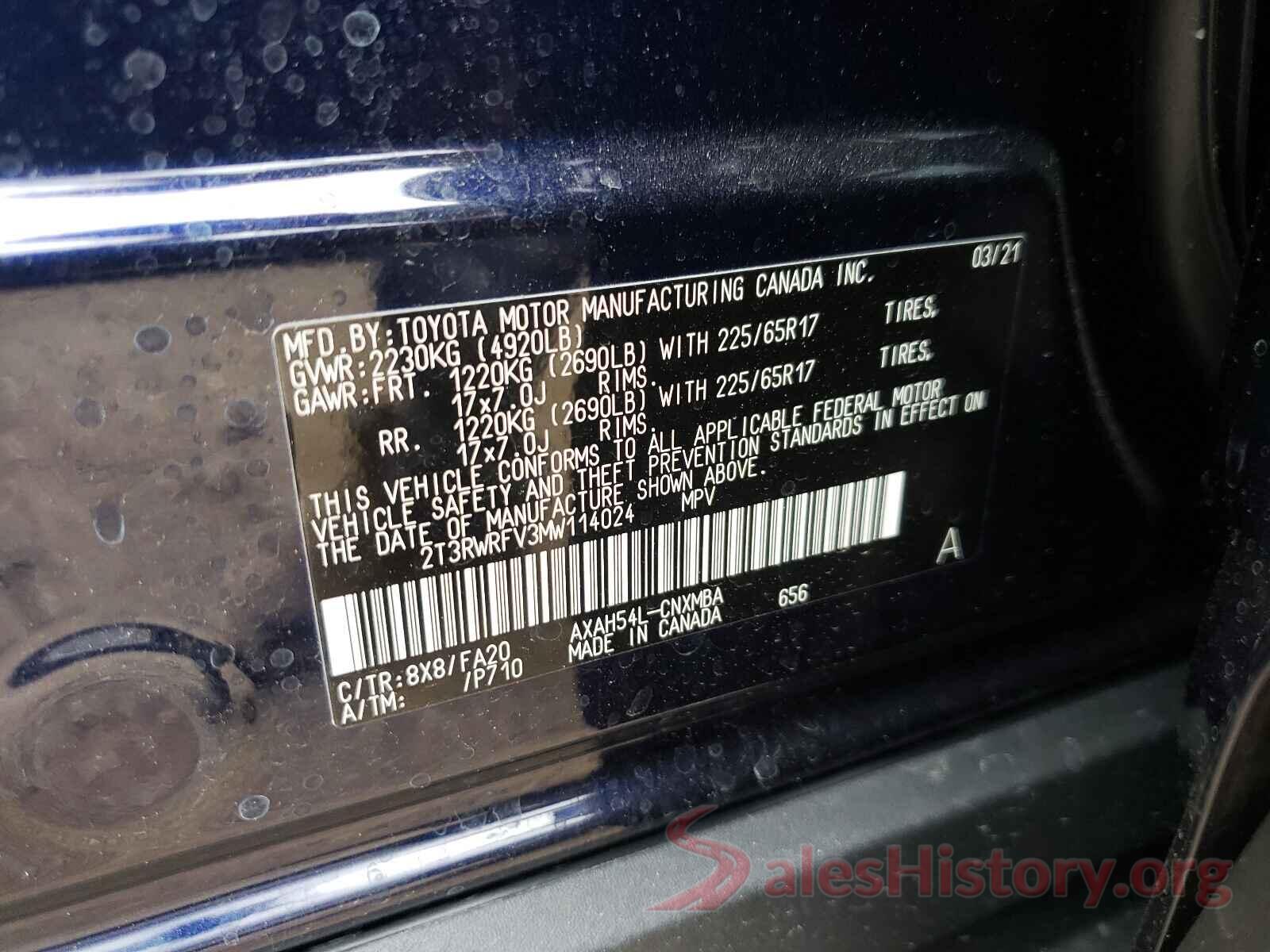 2T3RWRFV3MW114024 2021 TOYOTA RAV4