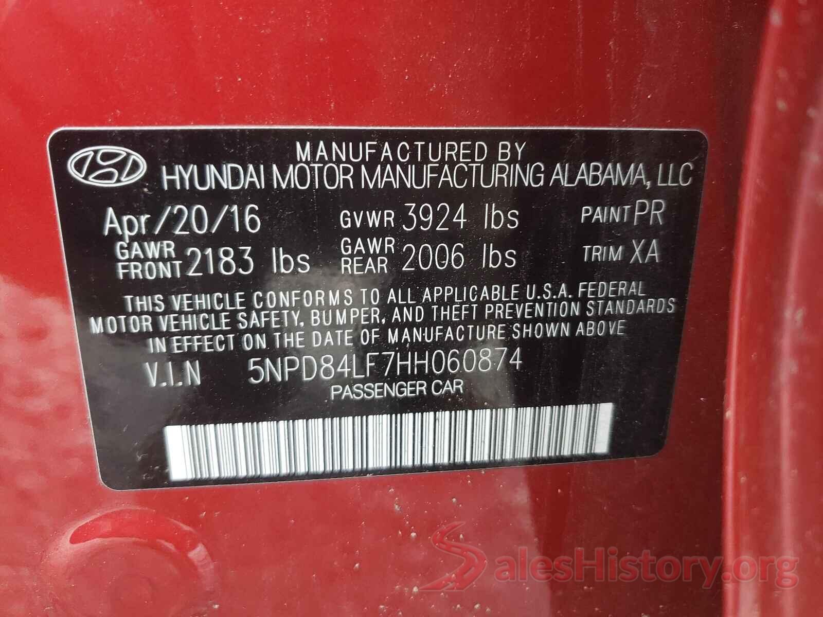 5NPD84LF7HH060874 2017 HYUNDAI ELANTRA