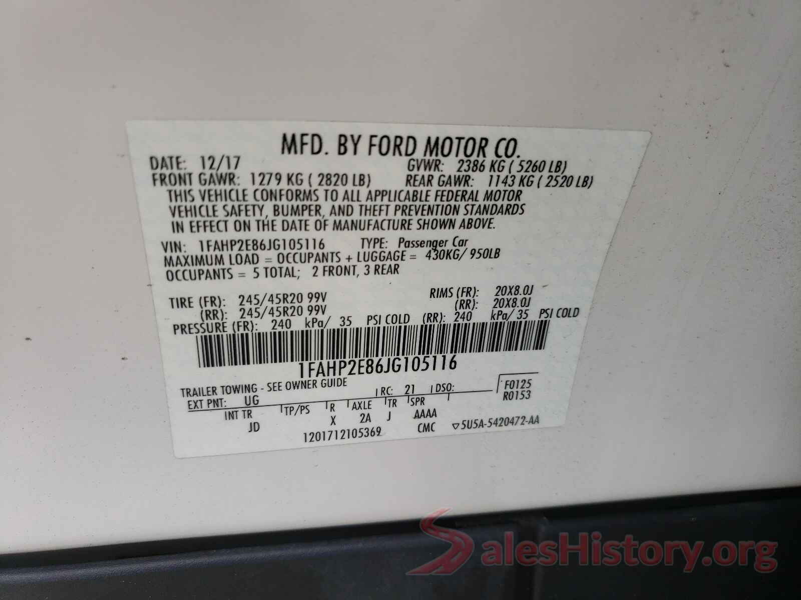 1FAHP2E86JG105116 2018 FORD TAURUS