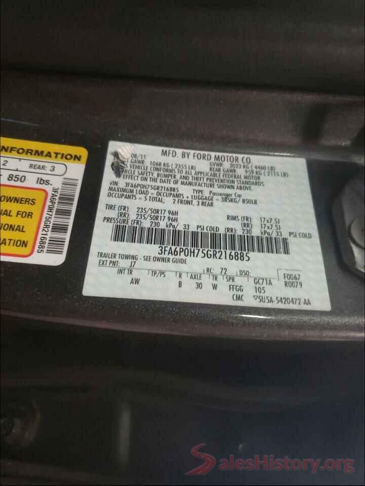 3FA6P0H75GR216885 2016 FORD FUSION