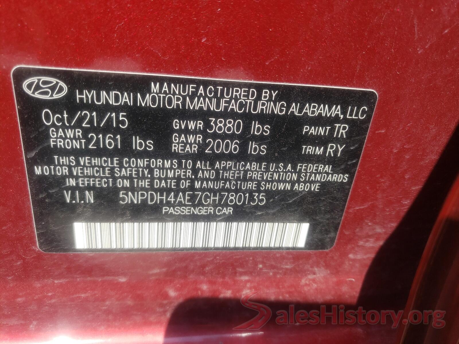 5NPDH4AE7GH780135 2016 HYUNDAI ELANTRA