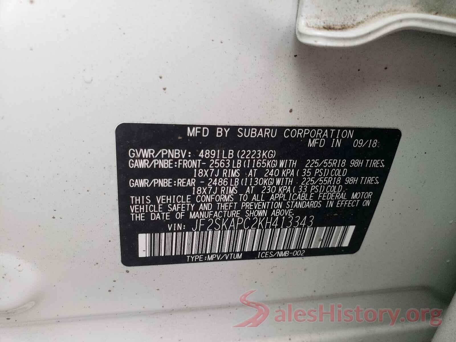 JF2SKAPC2KH413343 2019 SUBARU FORESTER