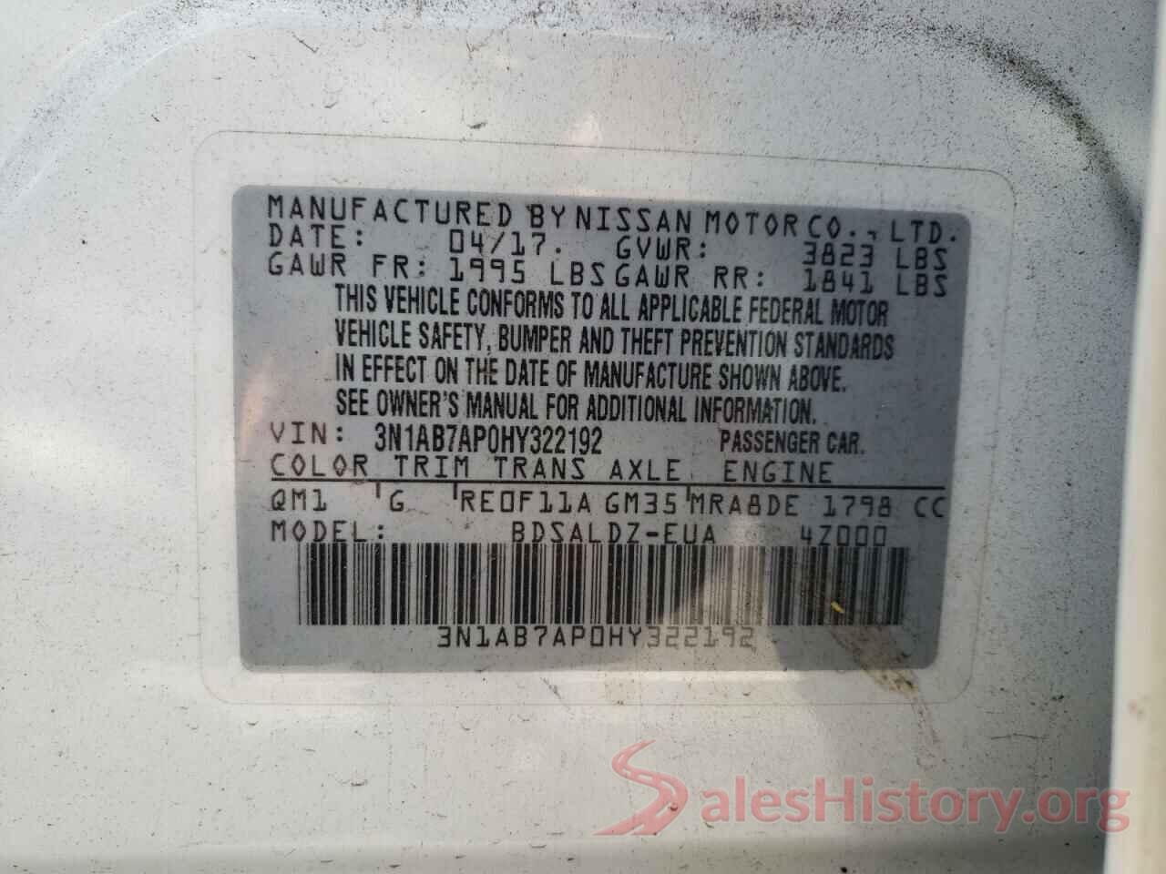 3N1AB7AP0HY322192 2017 NISSAN SENTRA