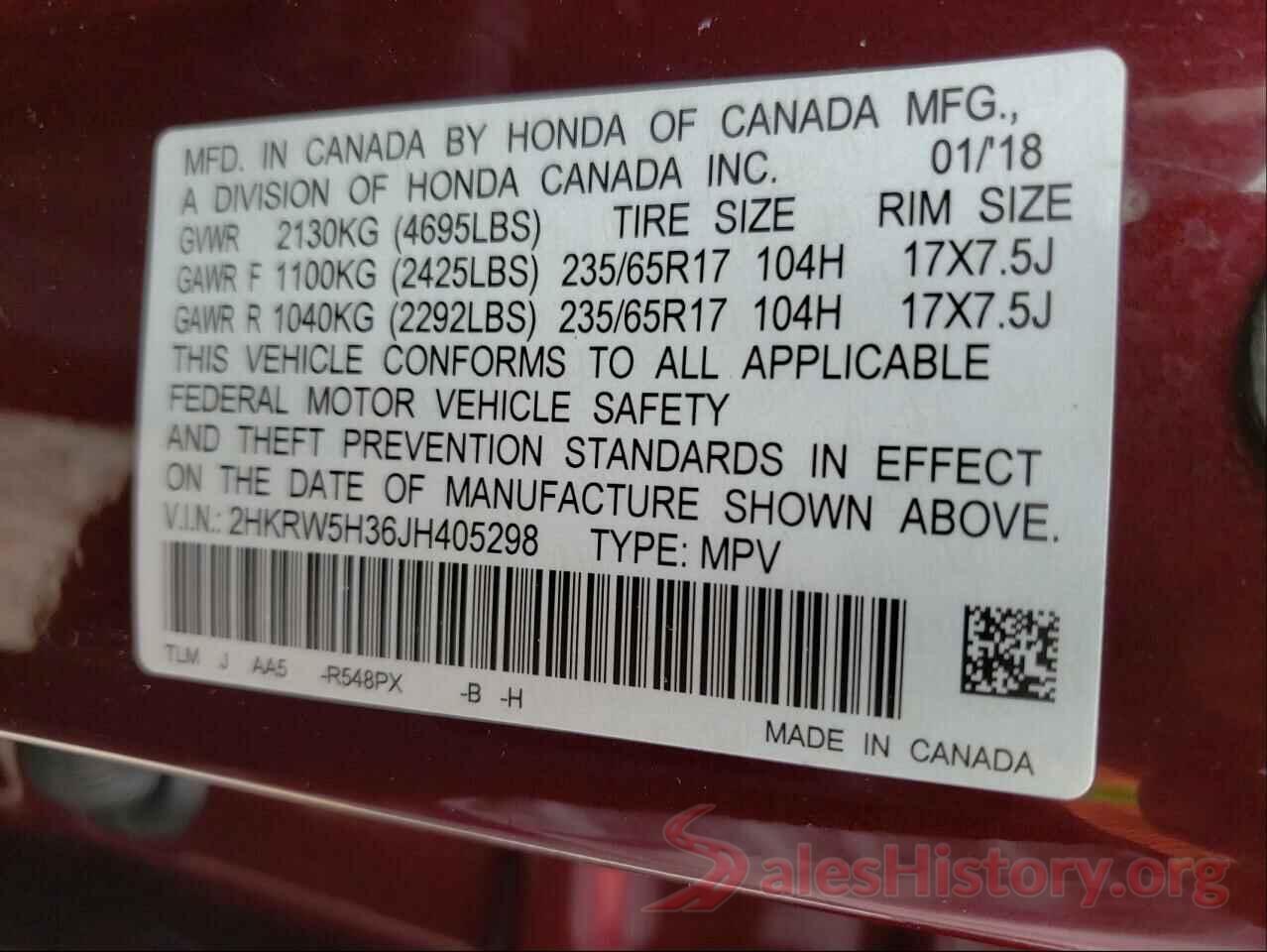 2HKRW5H36JH405298 2018 HONDA CRV