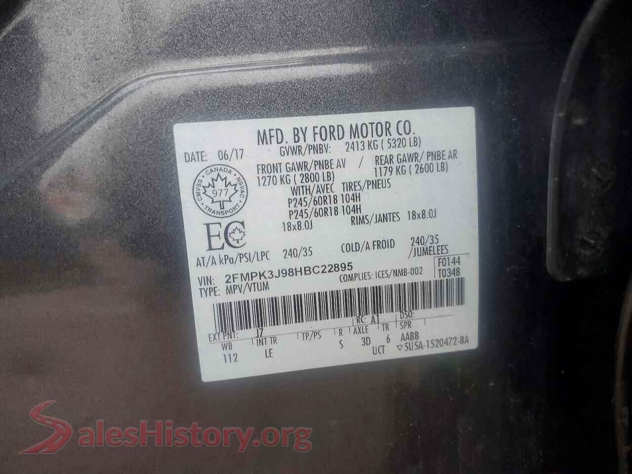 2017 FORD EDGE VIN 2FMPK3J98HBC22895, damage close-up