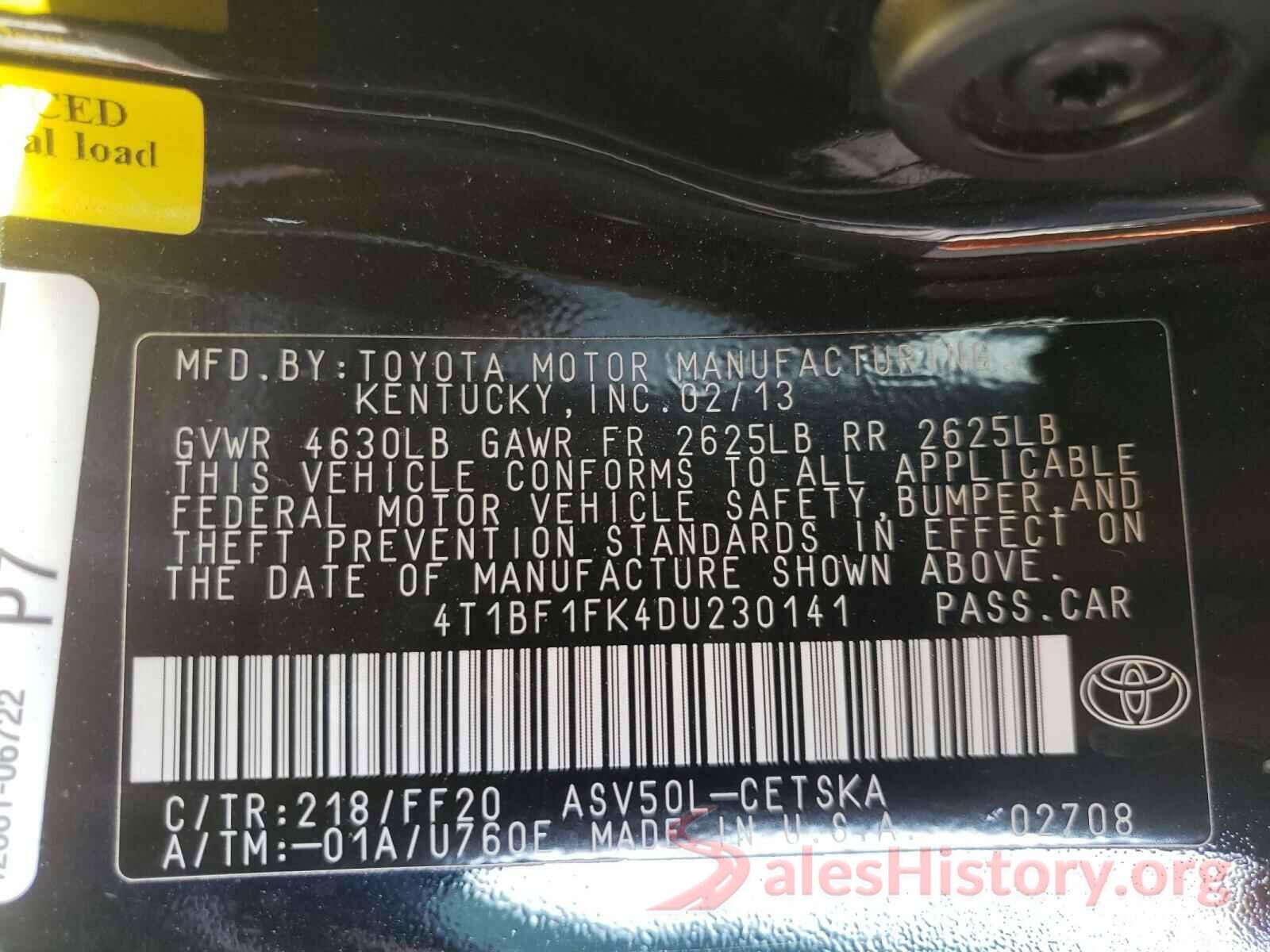 4T1BF1FK4DU230141 2013 TOYOTA CAMRY