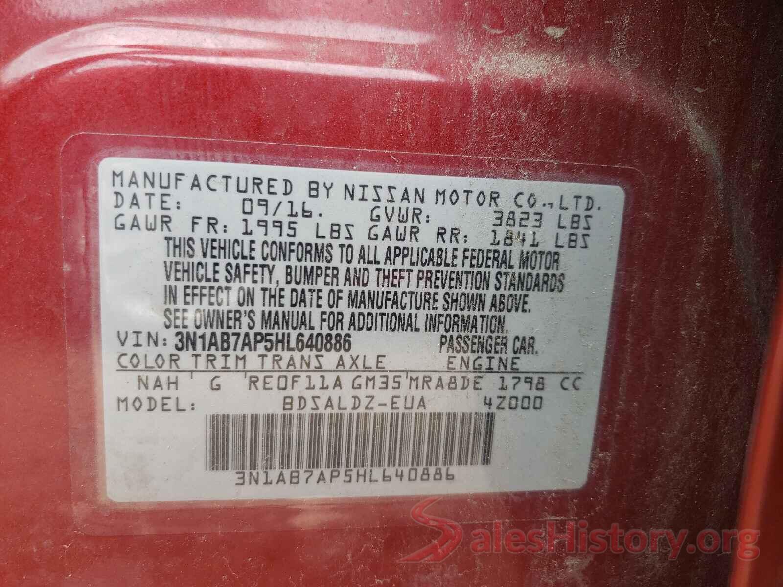 3N1AB7AP5HL640886 2017 NISSAN SENTRA