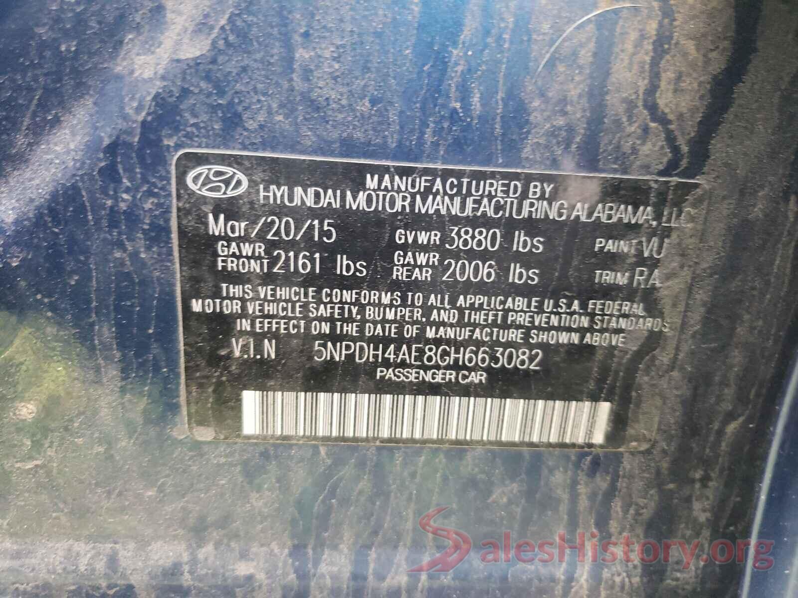 5NPDH4AE8GH663082 2016 HYUNDAI ELANTRA