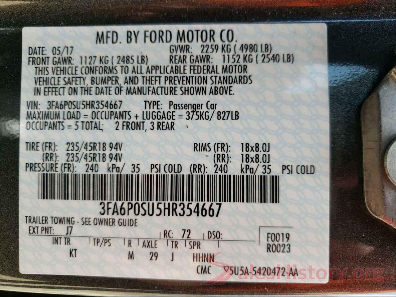 3FA6P0SU5HR354667 2017 FORD FUSION