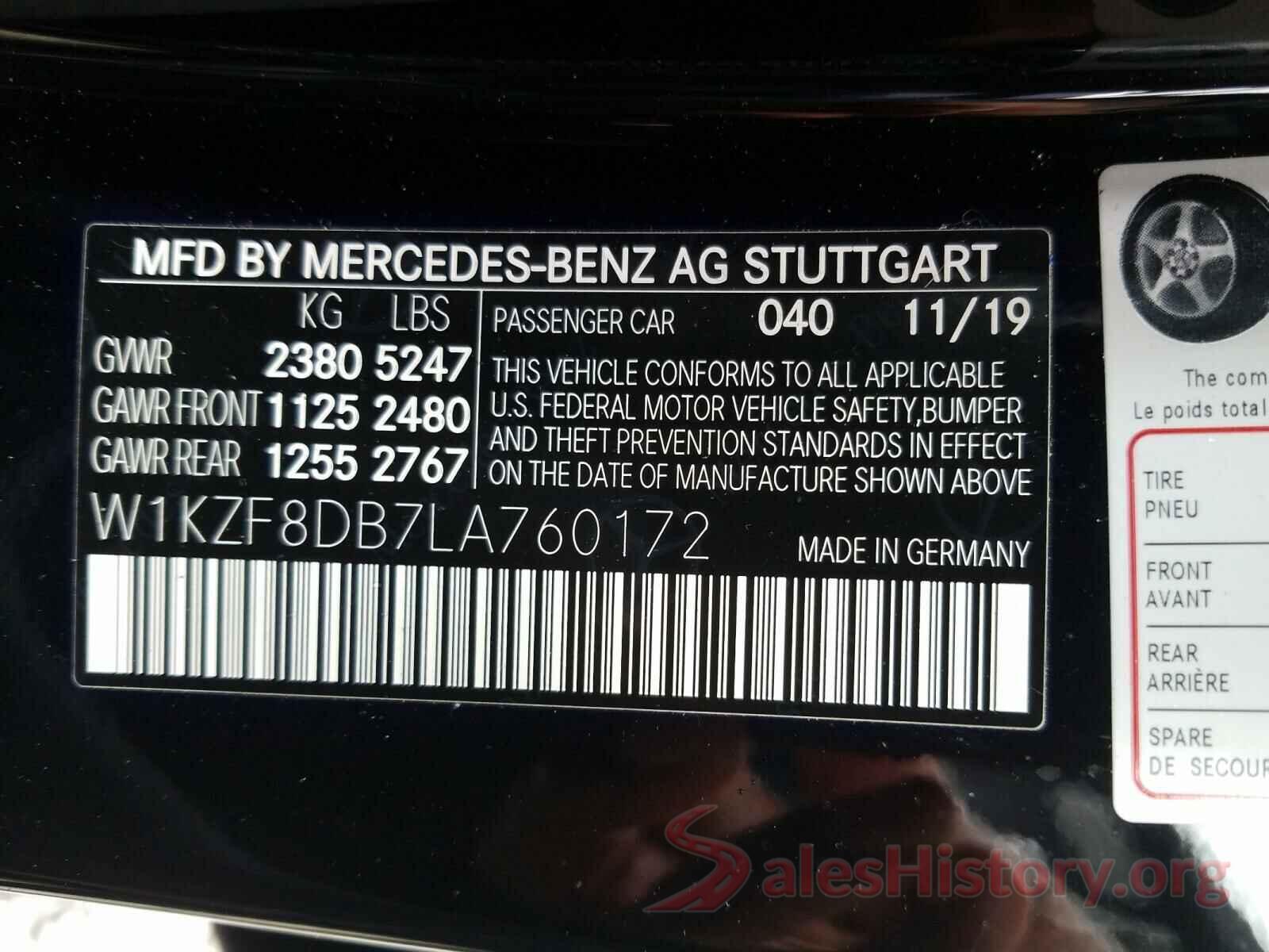 W1KZF8DB7LA760172 2020 MERCEDES-BENZ E CLASS