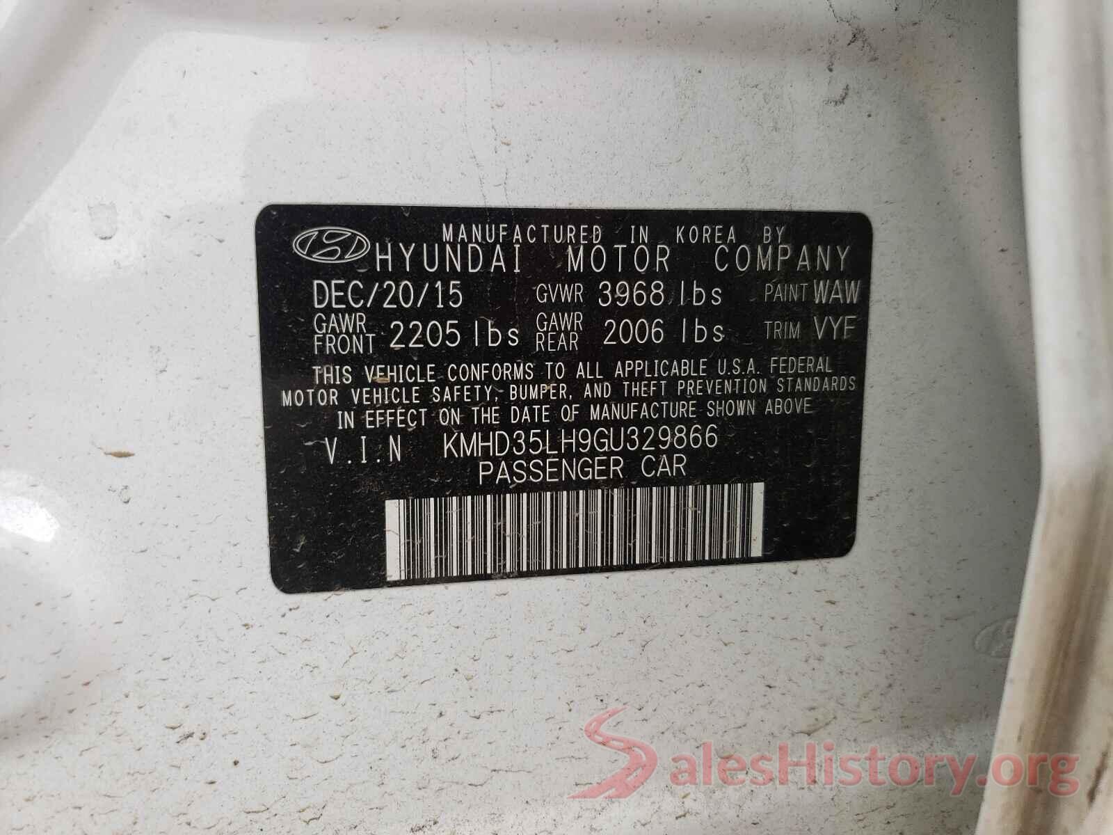 KMHD35LH9GU329866 2016 HYUNDAI ELANTRA