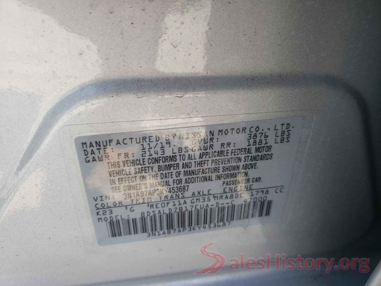 3N1AB7AP3KY453687 2019 NISSAN SENTRA