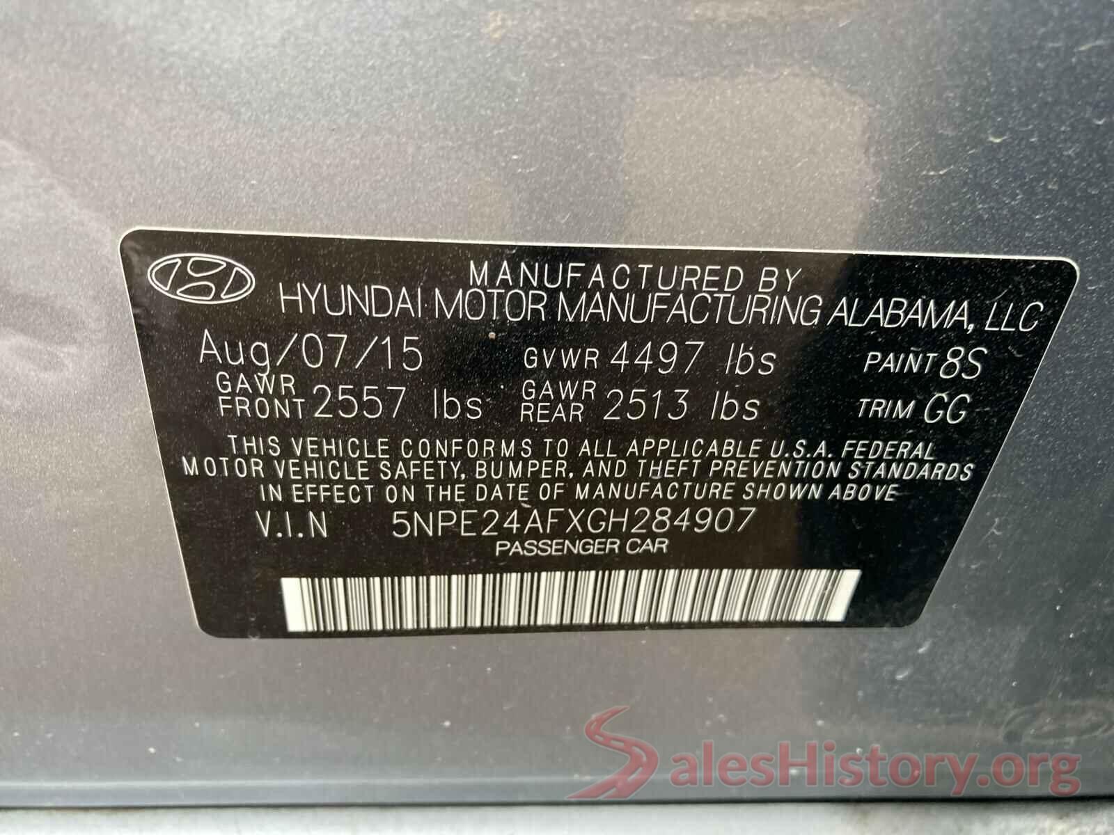 5NPE24AFXGH284907 2016 HYUNDAI SONATA