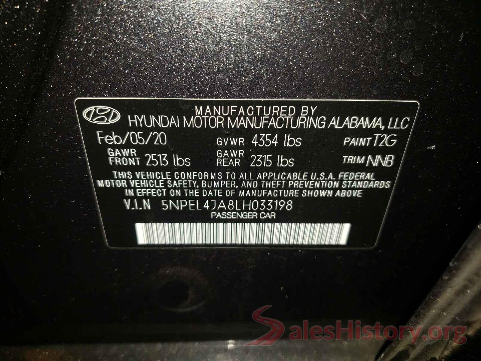 5NPEL4JA8LH033198 2020 HYUNDAI SONATA