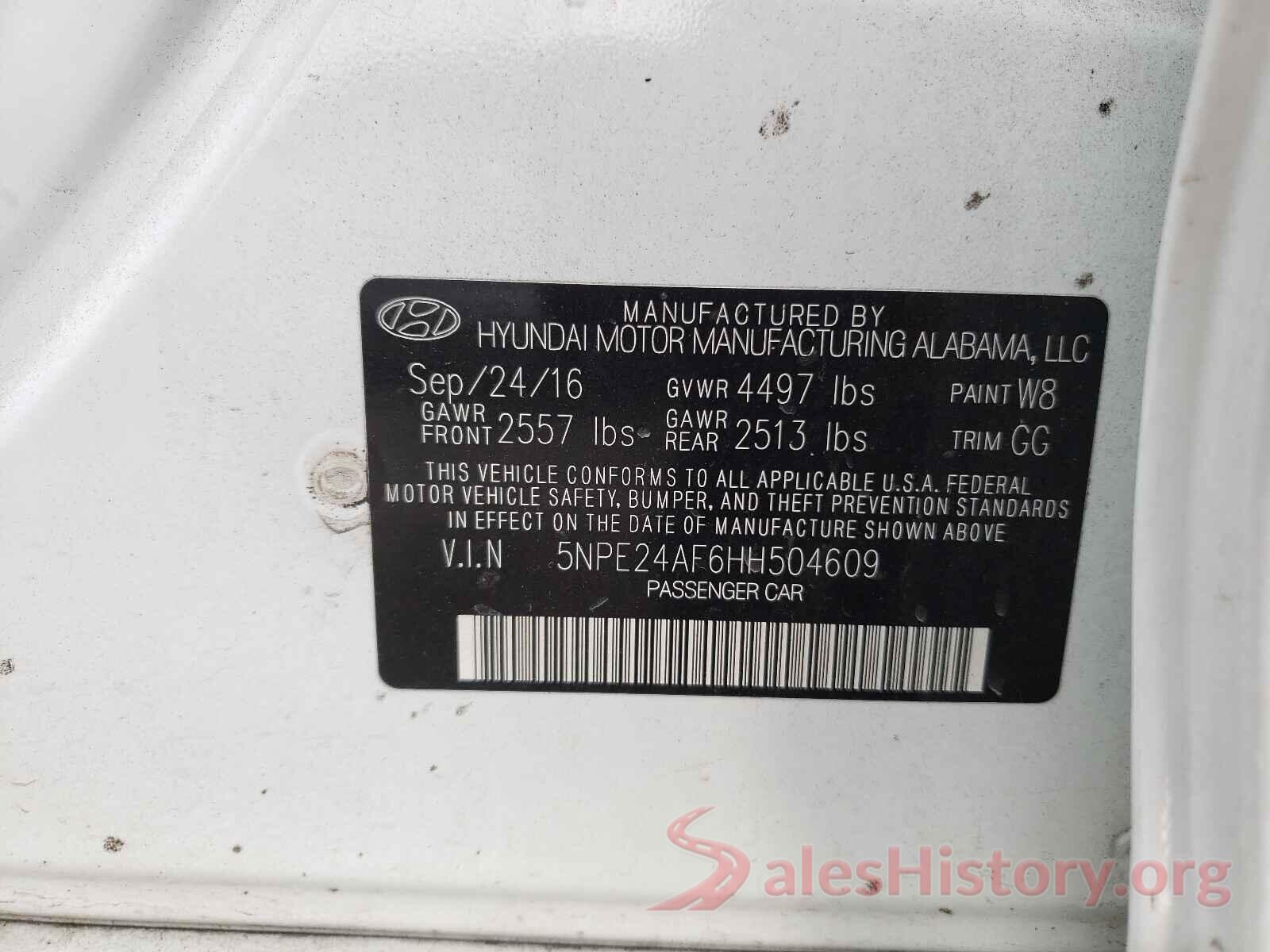 5NPE24AF6HH504609 2017 HYUNDAI SONATA