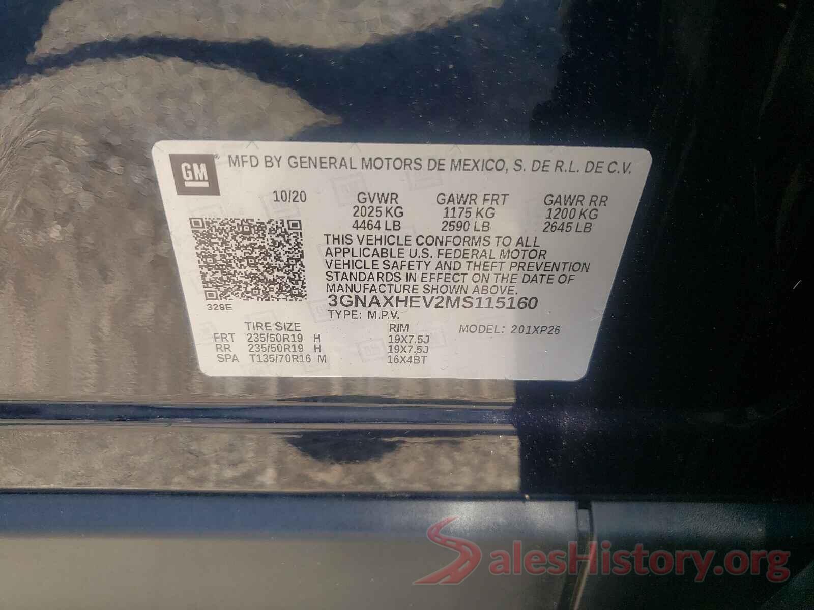 3GNAXHEV2MS115160 2021 CHEVROLET EQUINOX