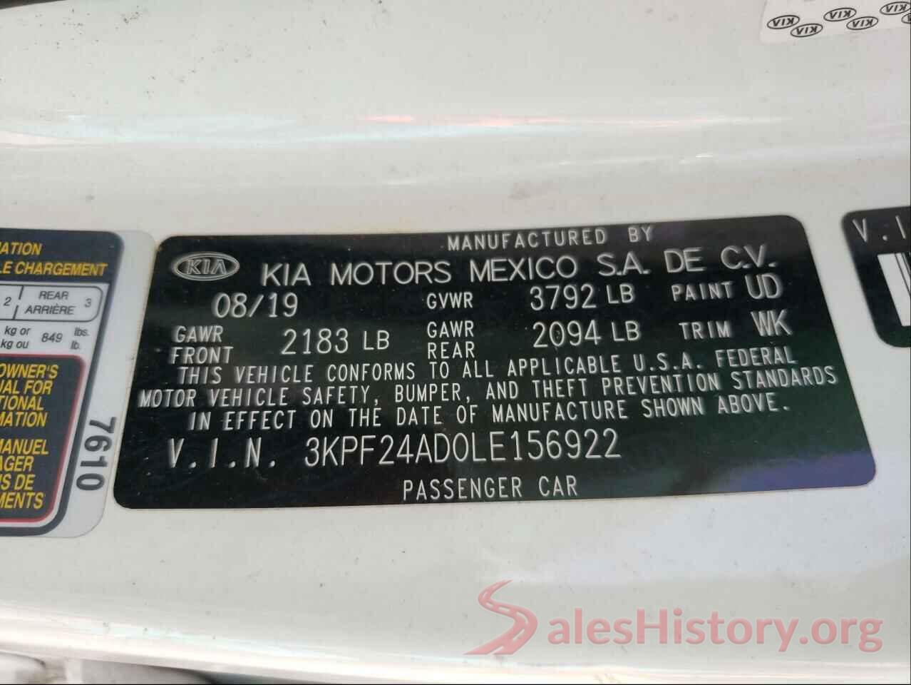 3KPF24AD0LE156922 2020 KIA FORTE