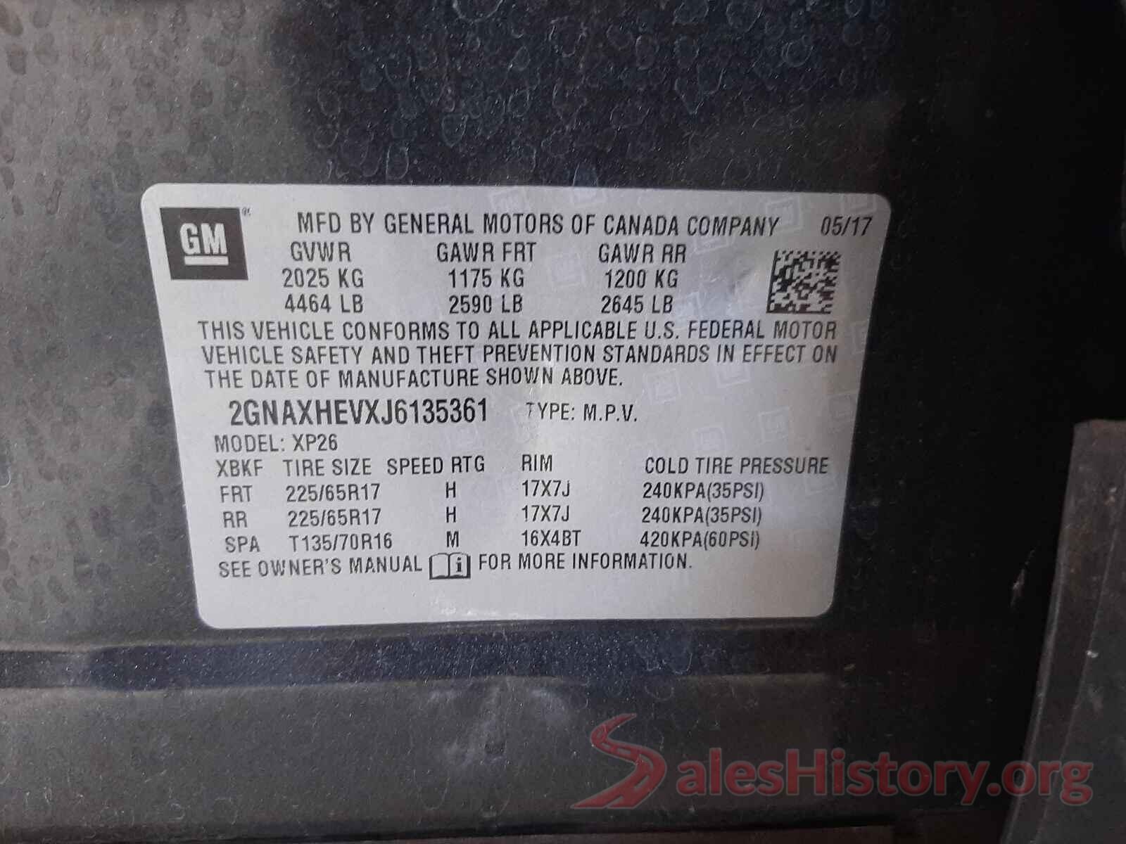 2GNAXHEVXJ6135361 2018 CHEVROLET EQUINOX