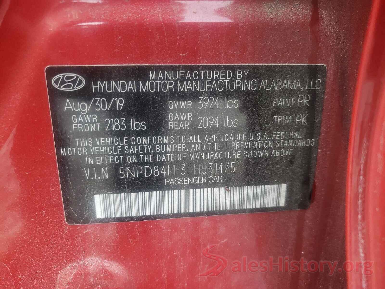 5NPD84LF3LH531475 2020 HYUNDAI ELANTRA