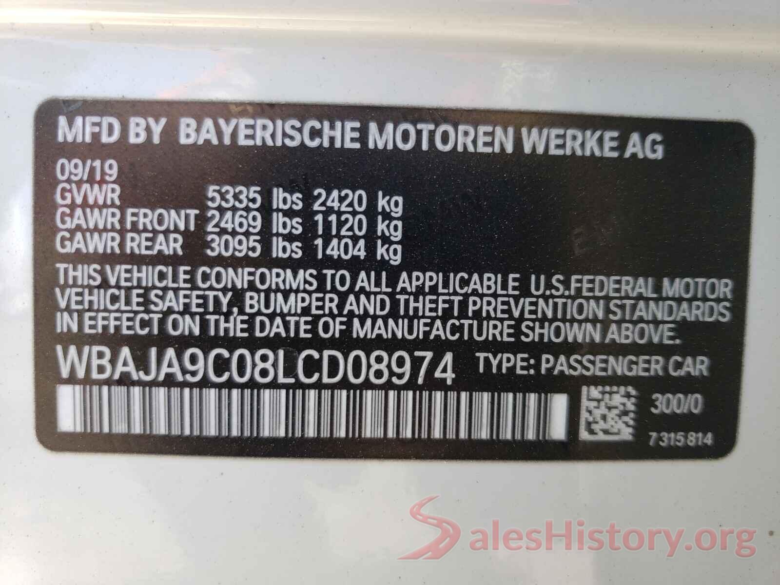 WBAJA9C08LCD08974 2020 BMW 5 SERIES