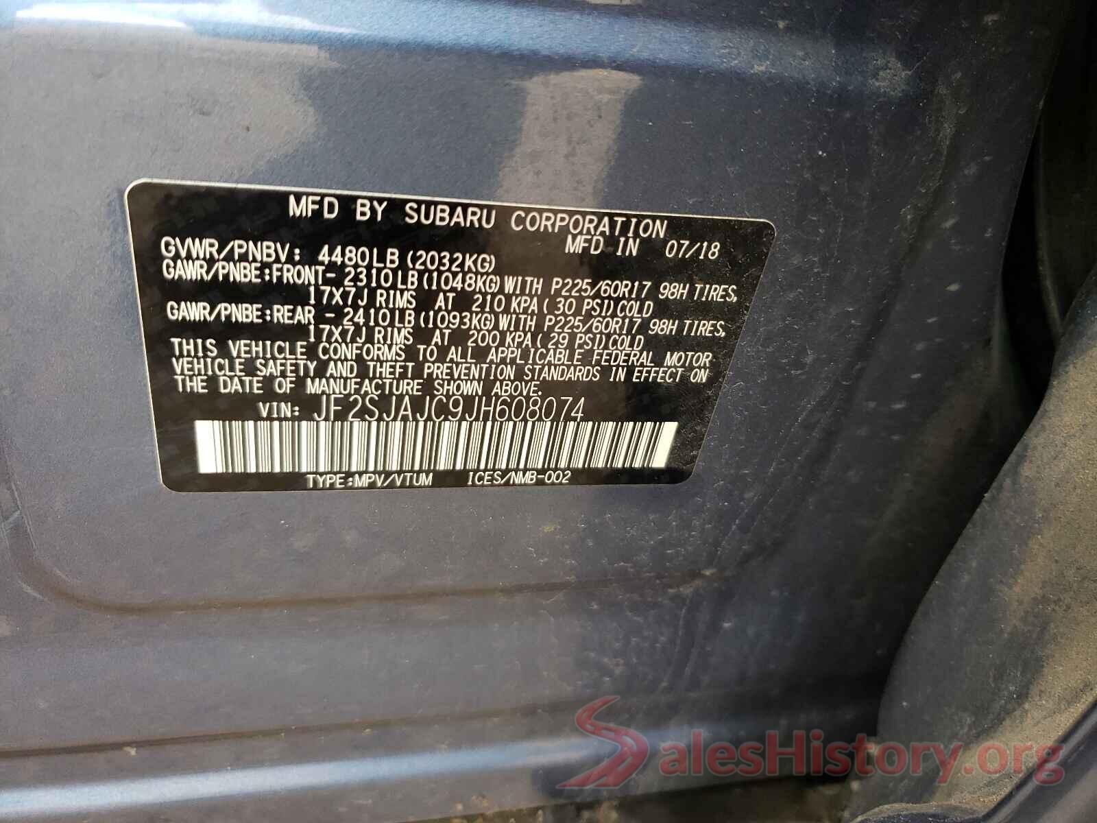 JF2SJAJC9JH608074 2018 SUBARU FORESTER