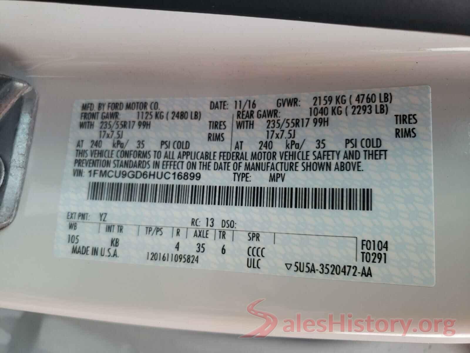 1FMCU9GD6HUC16899 2017 FORD ESCAPE