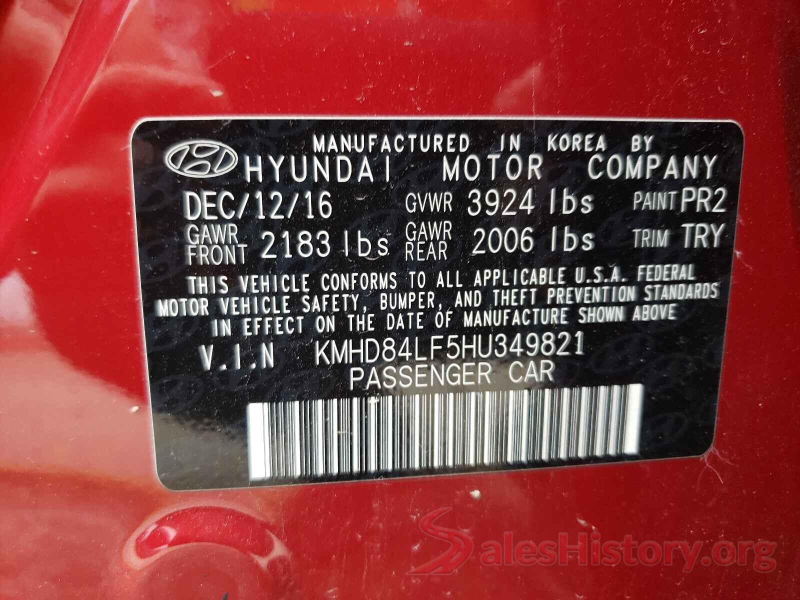 KMHD84LF5HU349821 2017 HYUNDAI ELANTRA