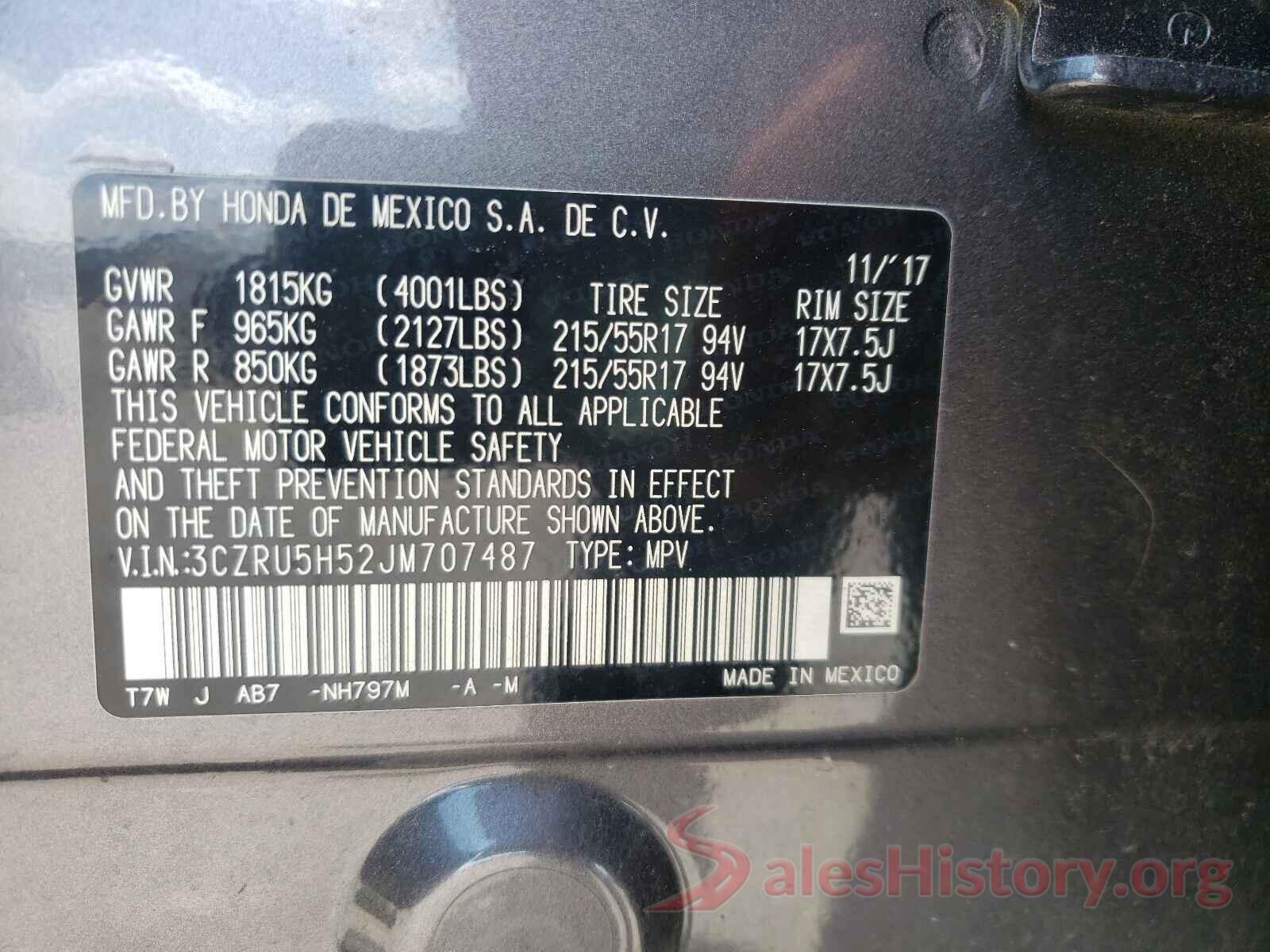 3CZRU5H52JM707487 2018 HONDA HR-V