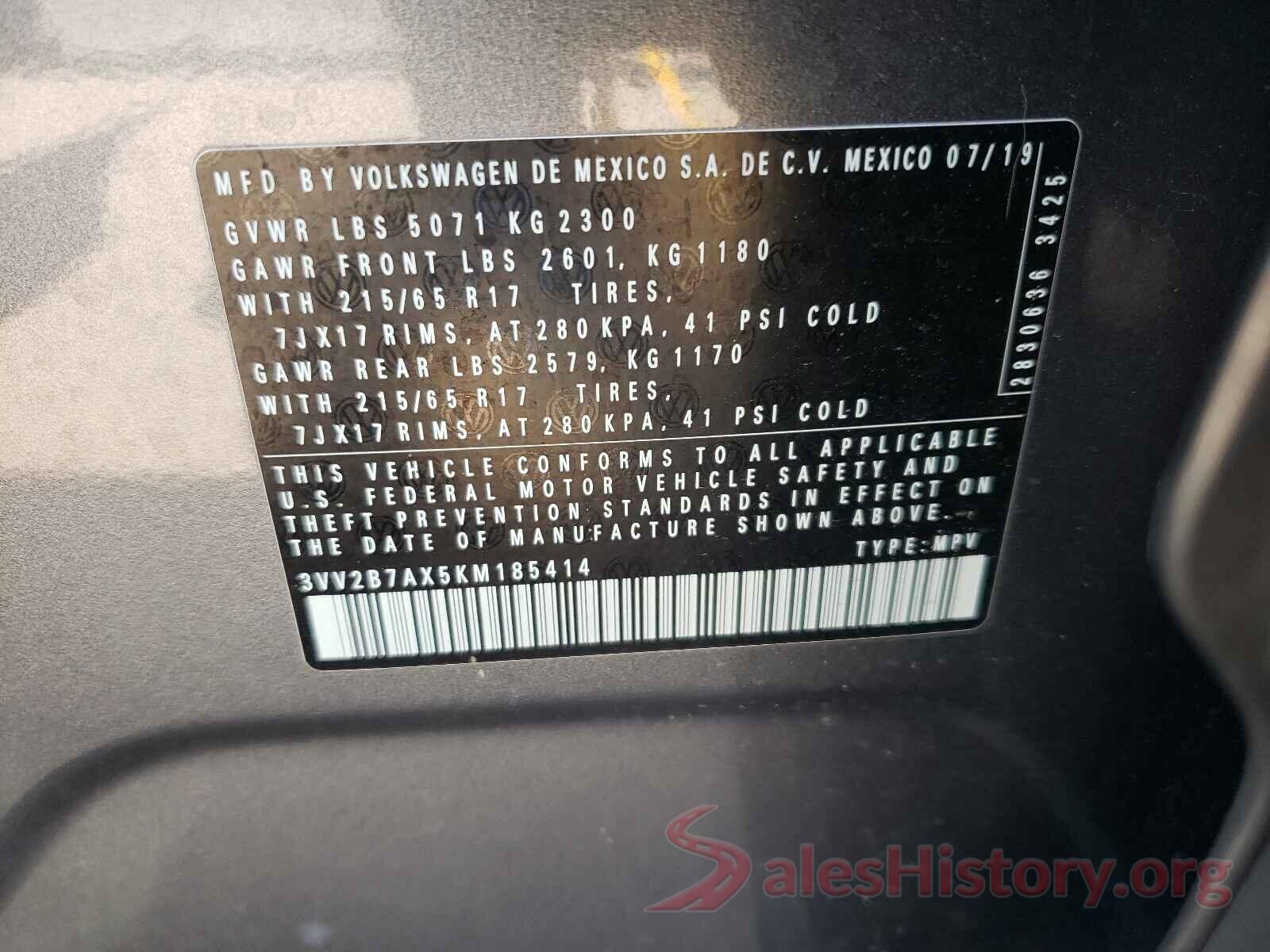 3VV2B7AX5KM185414 2019 VOLKSWAGEN TIGUAN