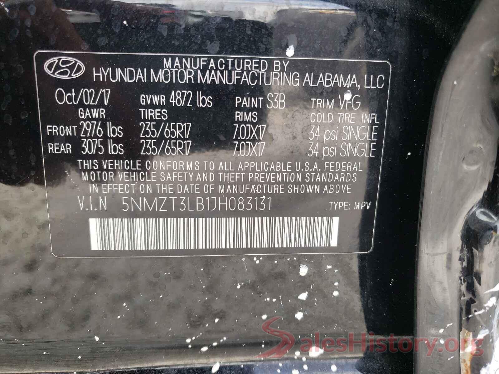 5NMZT3LB1JH083131 2018 HYUNDAI SANTA FE