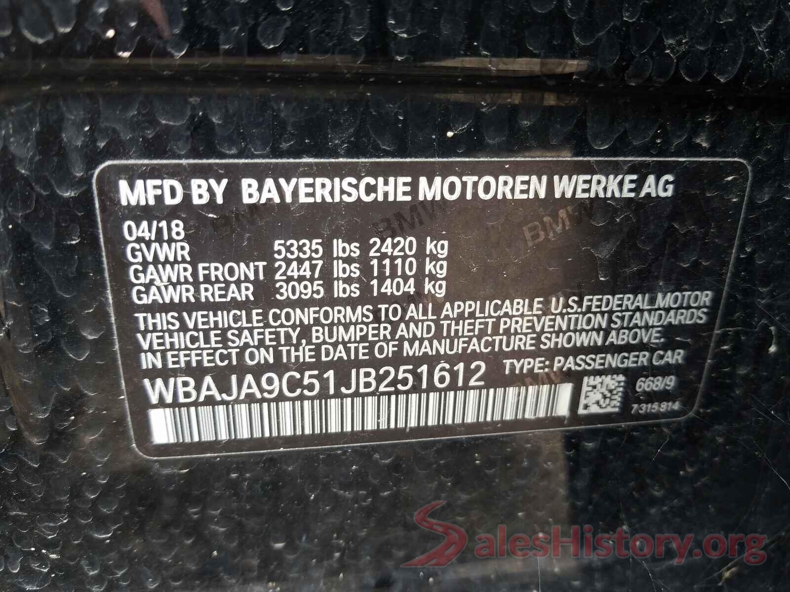 WBAJA9C51JB251612 2018 BMW 5 SERIES