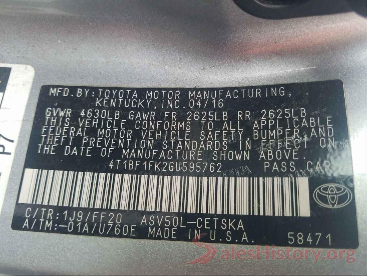 4T1BF1FK2GU595762 2016 TOYOTA CAMRY