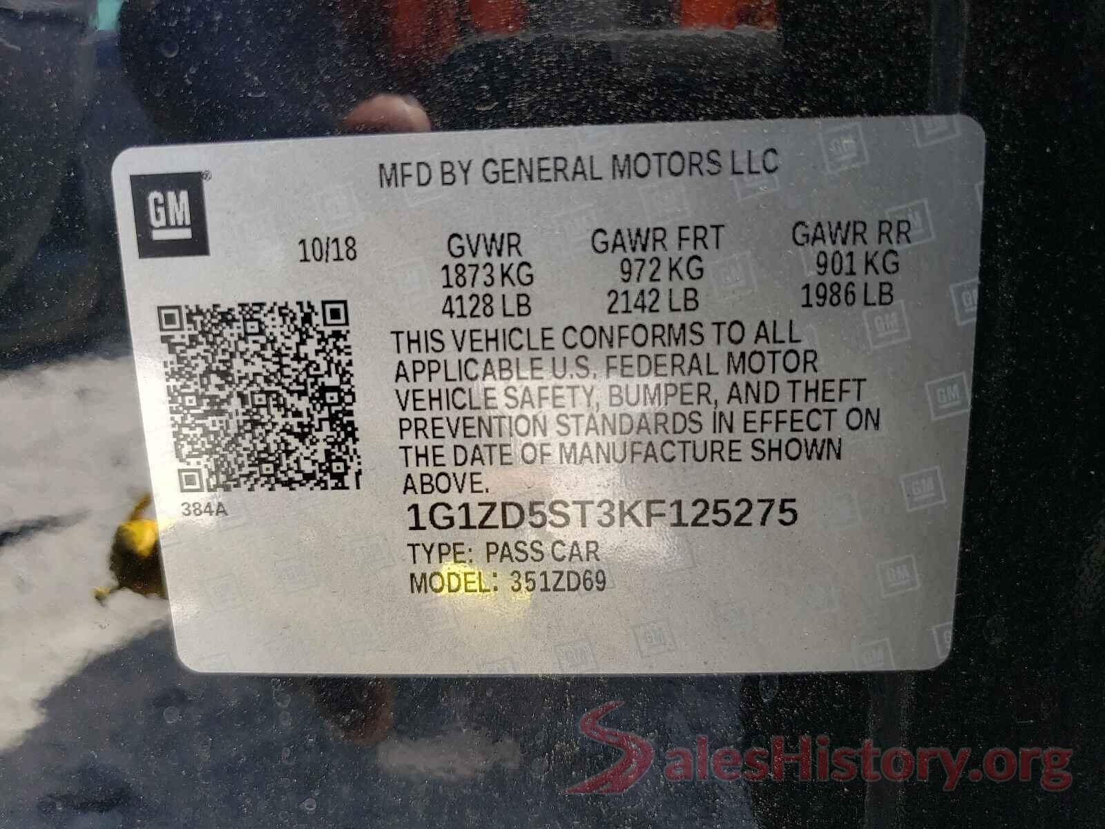 1G1ZD5ST3KF125275 2019 CHEVROLET MALIBU