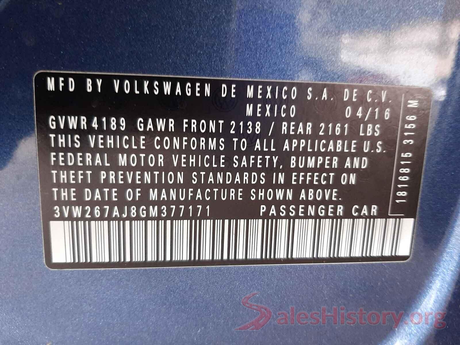 3VW267AJ8GM377171 2016 VOLKSWAGEN JETTA