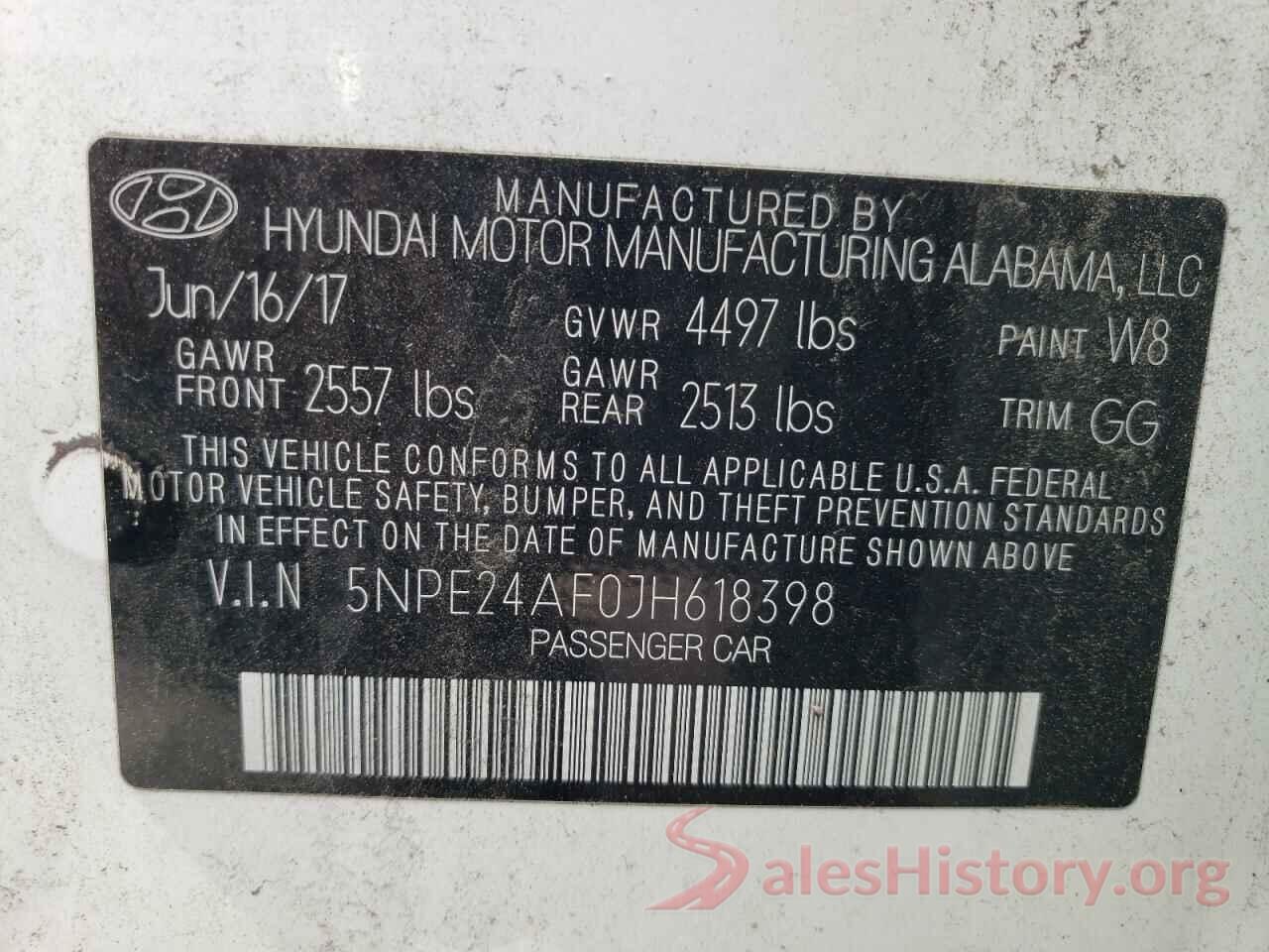 5NPE24AF0JH618398 2018 HYUNDAI SONATA