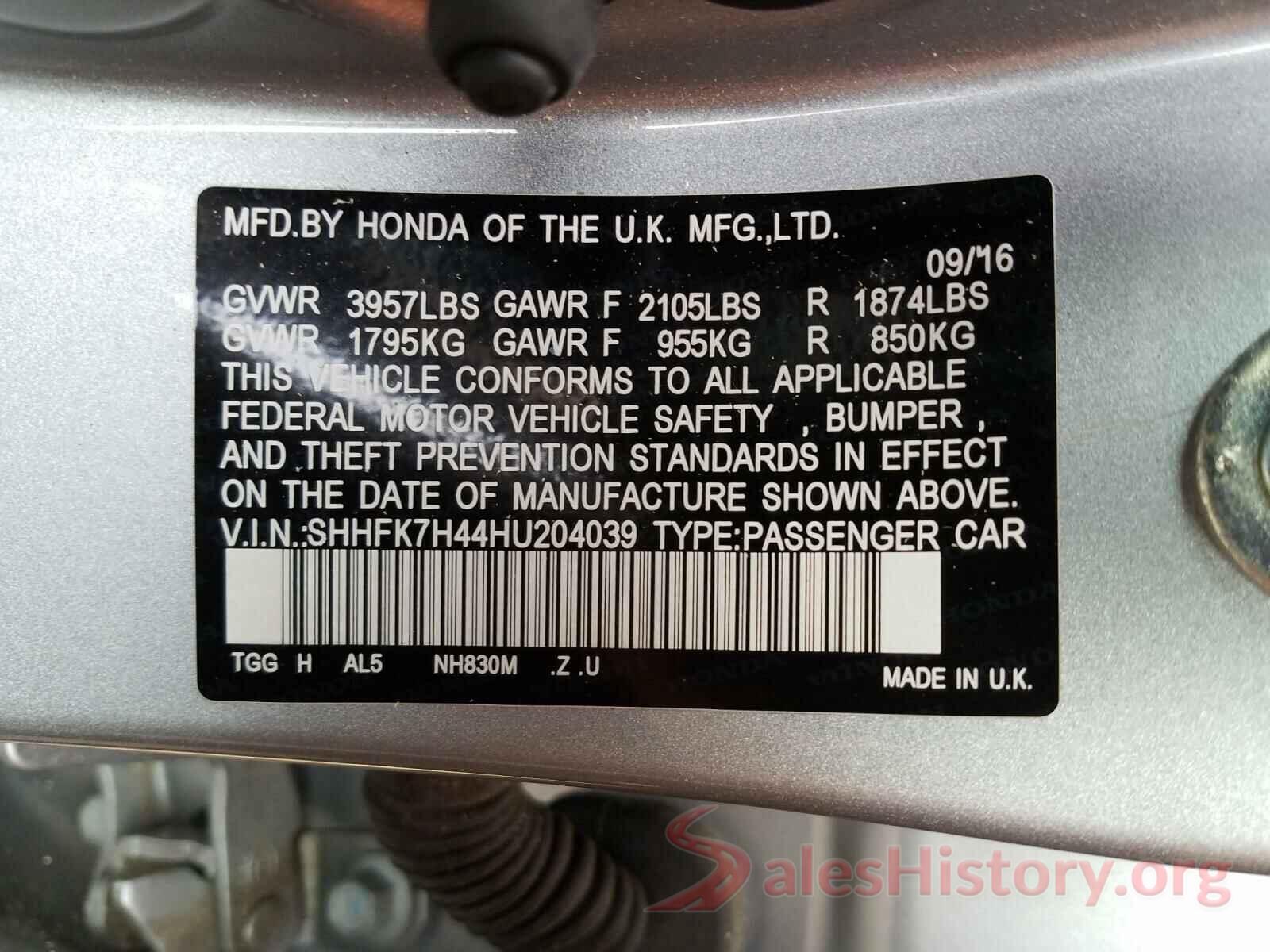 SHHFK7H44HU204039 2017 HONDA CIVIC