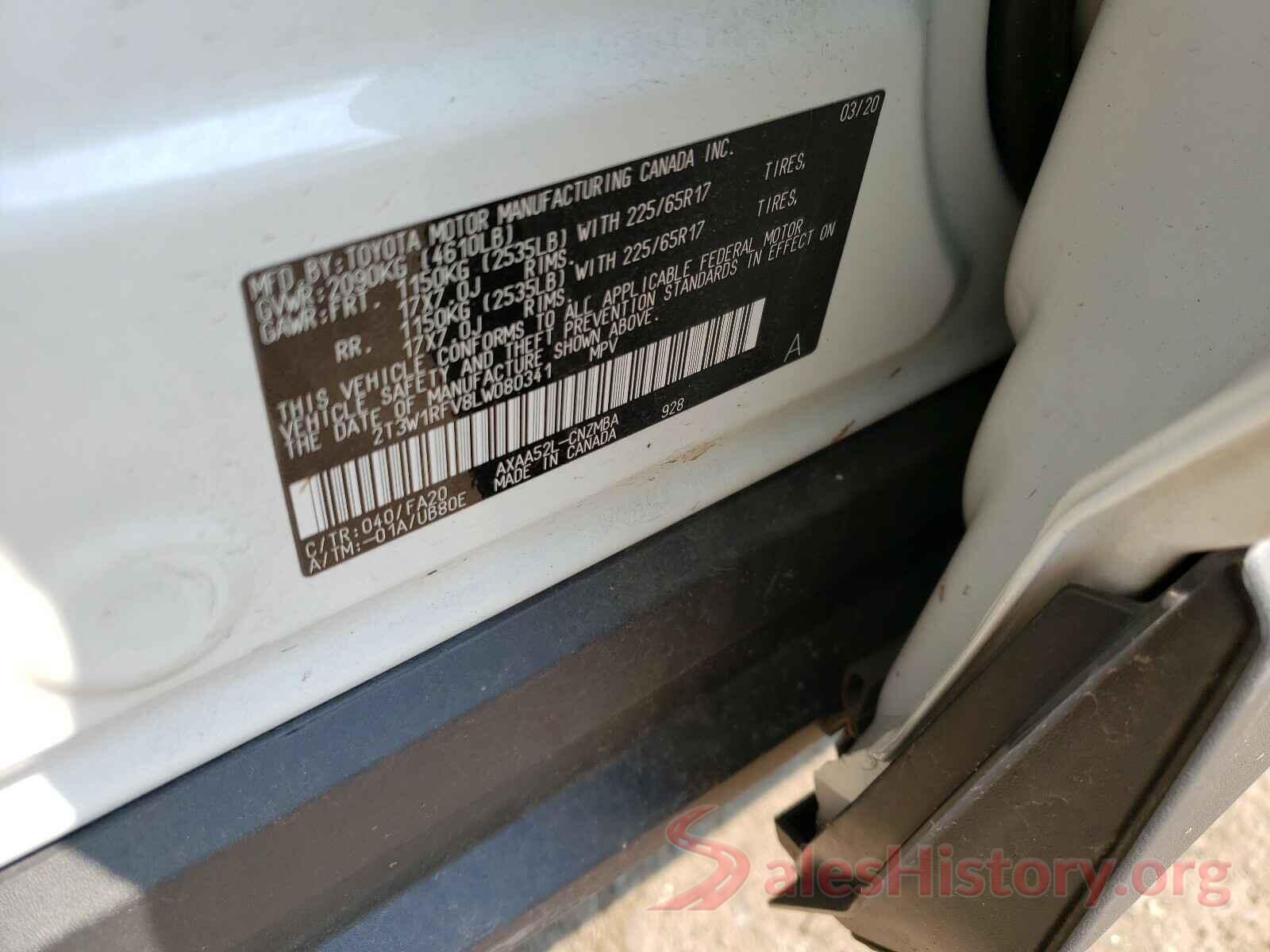 2T3W1RFV8LW080341 2020 TOYOTA RAV4