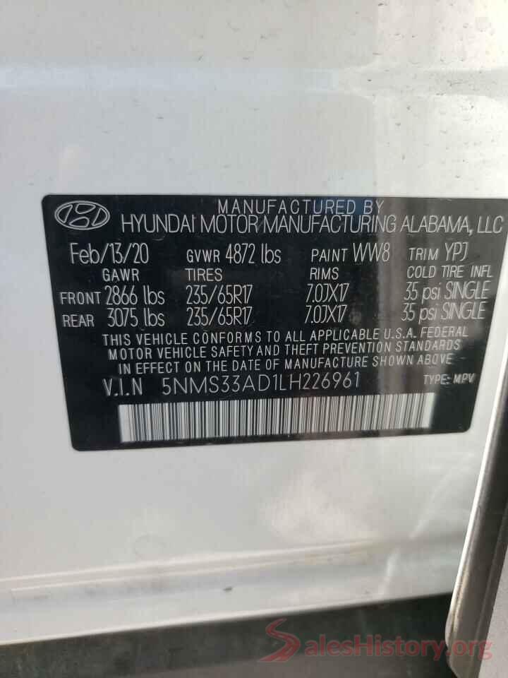 5NMS33AD1LH226961 2020 HYUNDAI SANTA FE