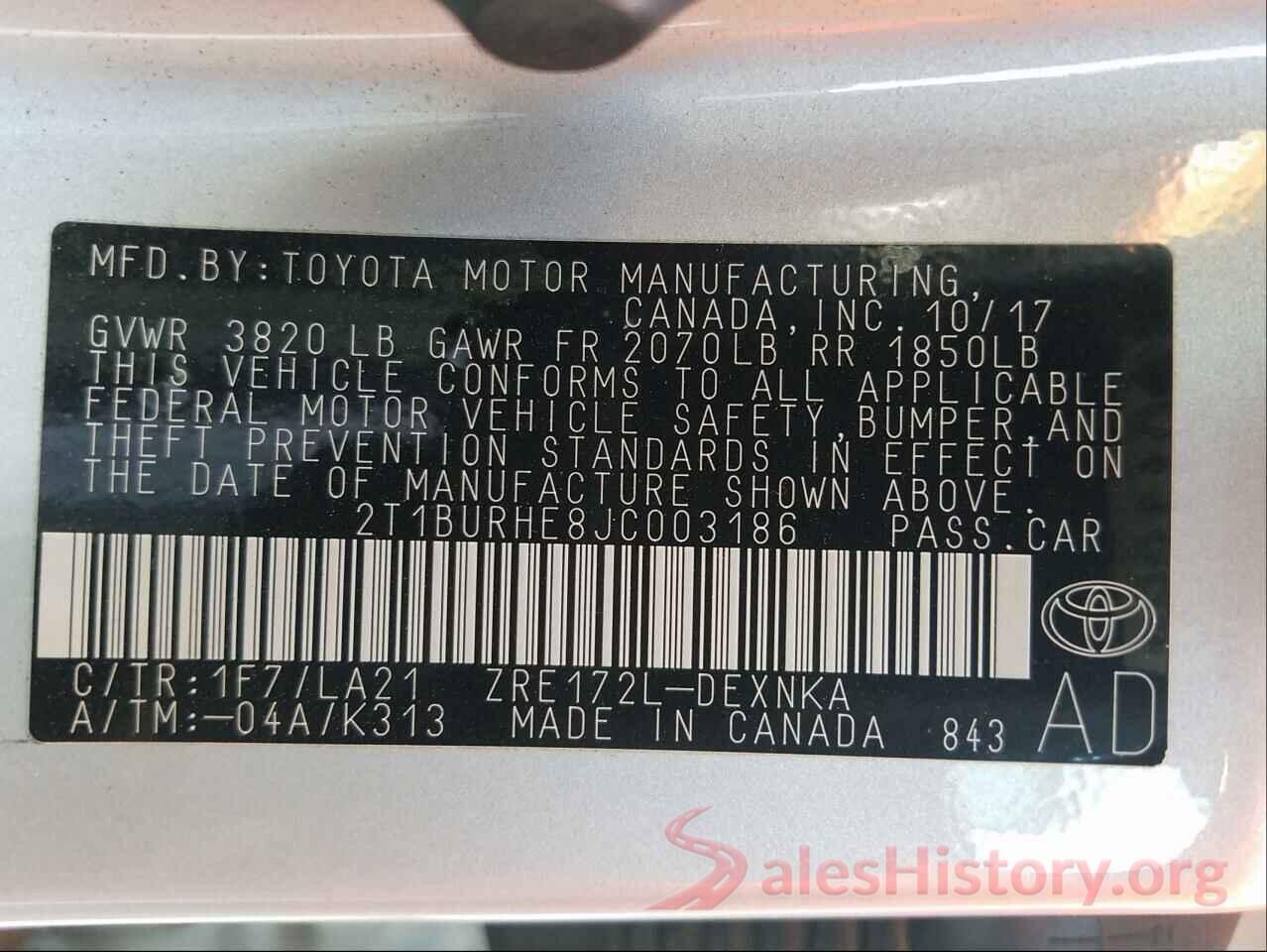 2T1BURHE8JC003186 2018 TOYOTA COROLLA