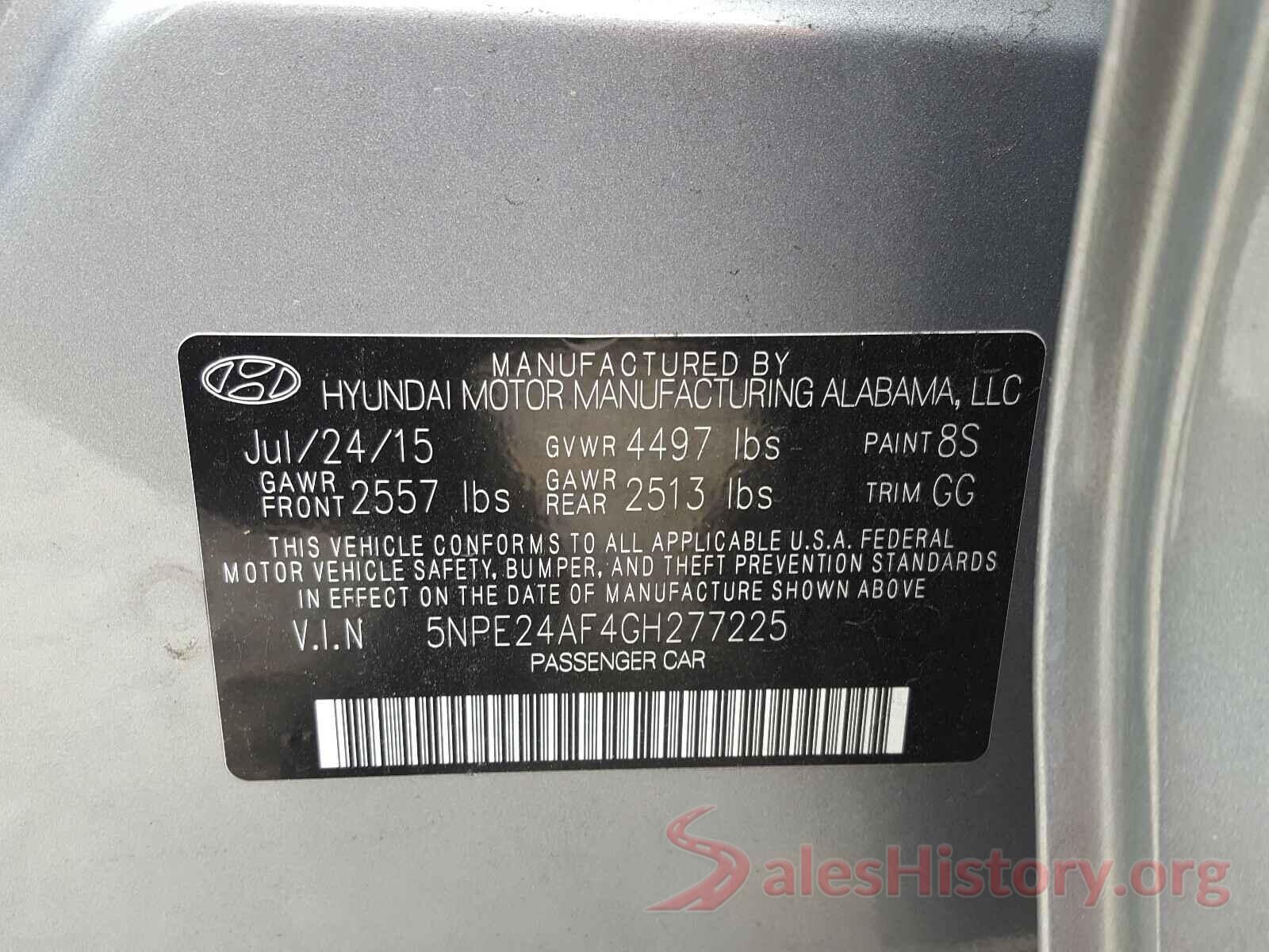 5NPE24AF4GH277225 2016 HYUNDAI SONATA