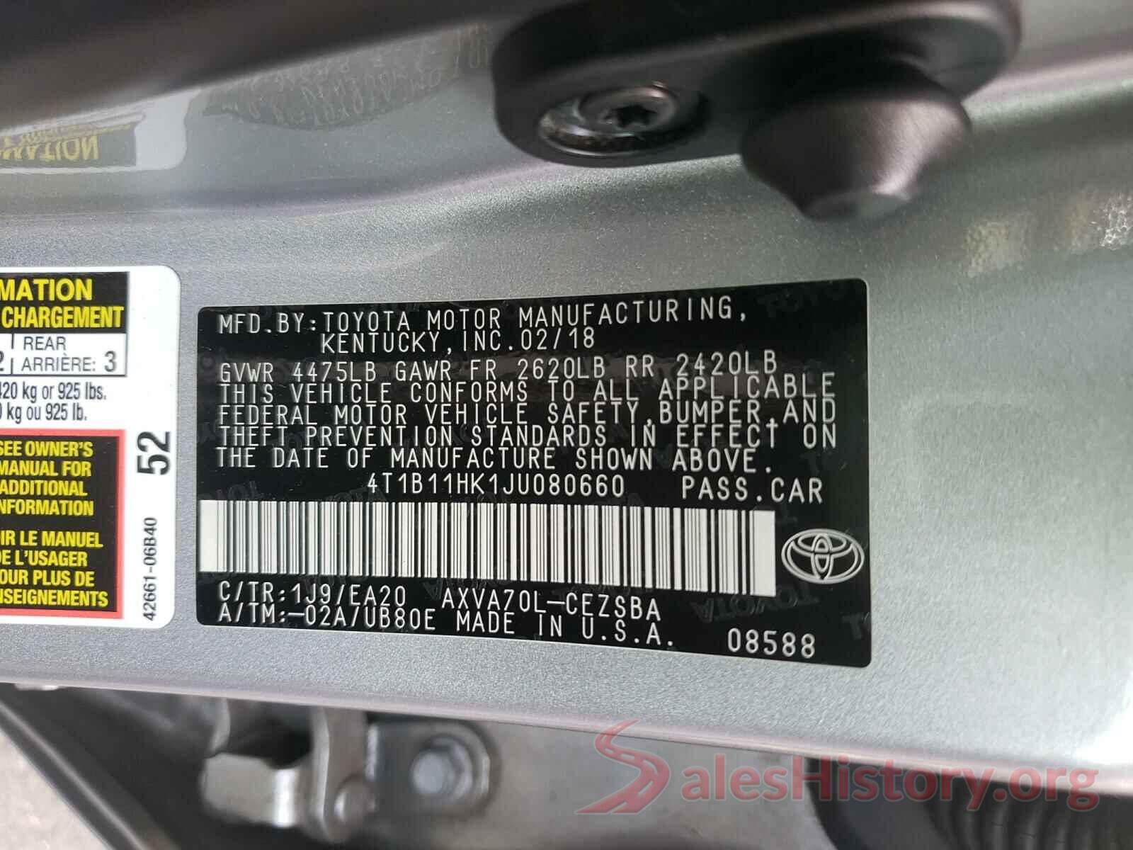 4T1B11HK1JU080660 2018 TOYOTA CAMRY