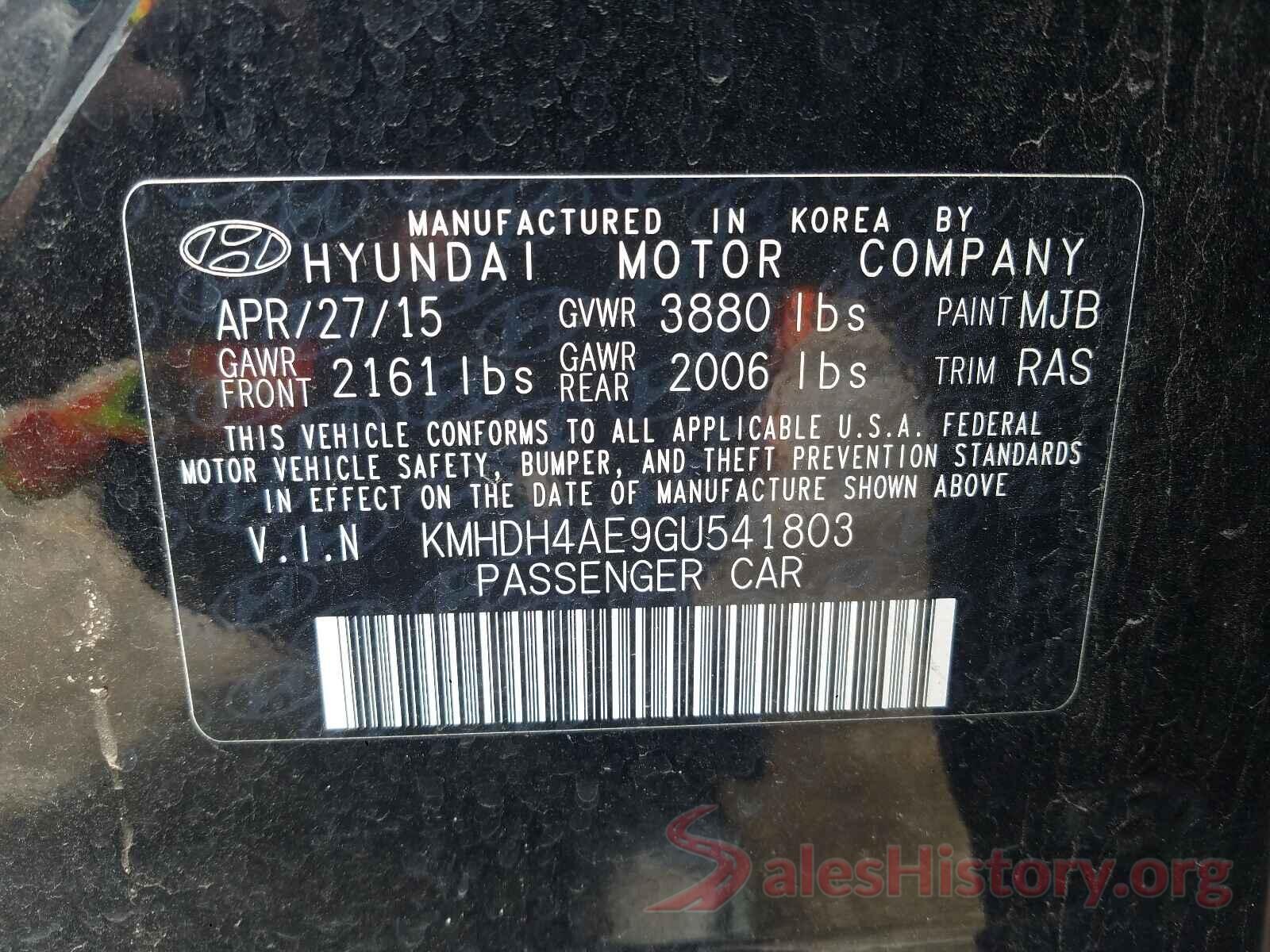 KMHDH4AE9GU541803 2016 HYUNDAI ELANTRA