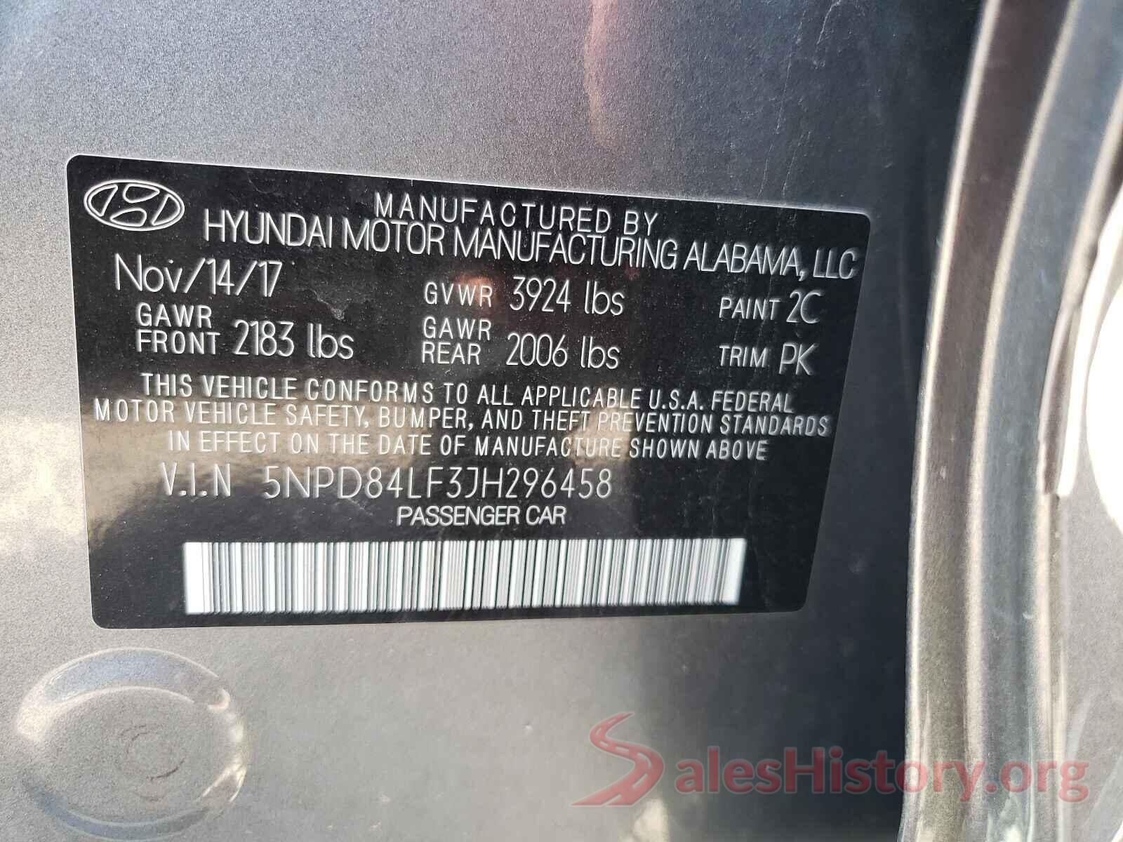 5NPD84LF3JH296458 2018 HYUNDAI ELANTRA