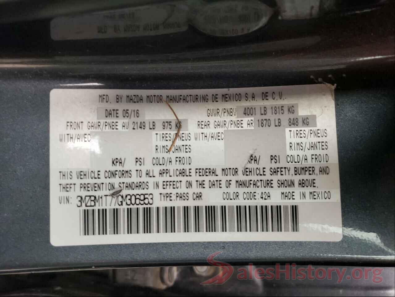 3MZBM1T77GM306953 2016 MAZDA 3