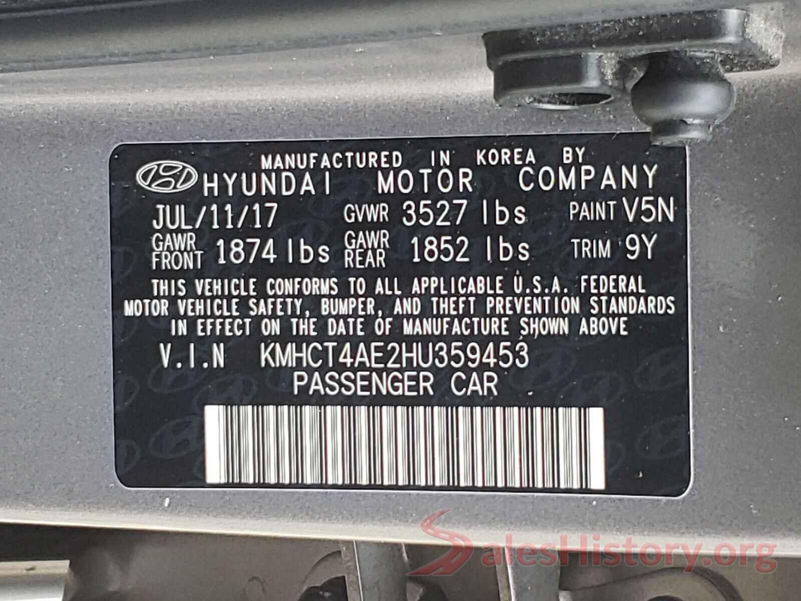 KMHCT4AE2HU359453 2017 HYUNDAI ACCENT